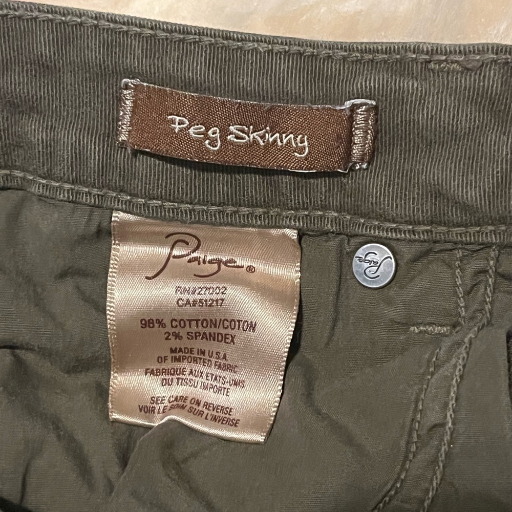 PAIGE Peg Skinny Olive Green Jeans - Picture 4 of 6
